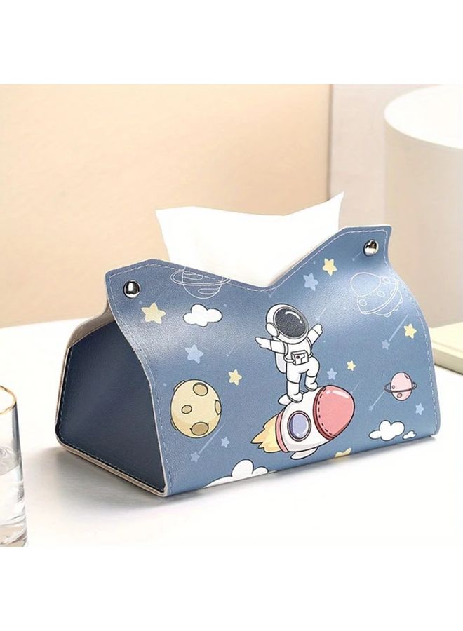 Light Blue Space Explorer Tissue Box Astronaut Themed Waterproof Leather Octagonal Home Decor - Image 1