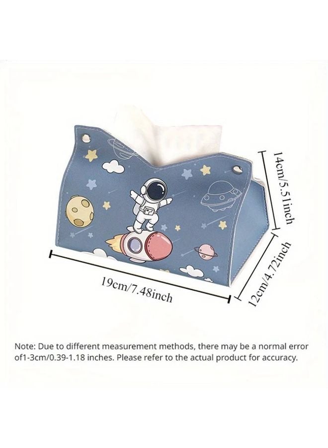 Light Blue Space Explorer Tissue Box Astronaut Themed Waterproof Leather Octagonal Home Decor - Image 3