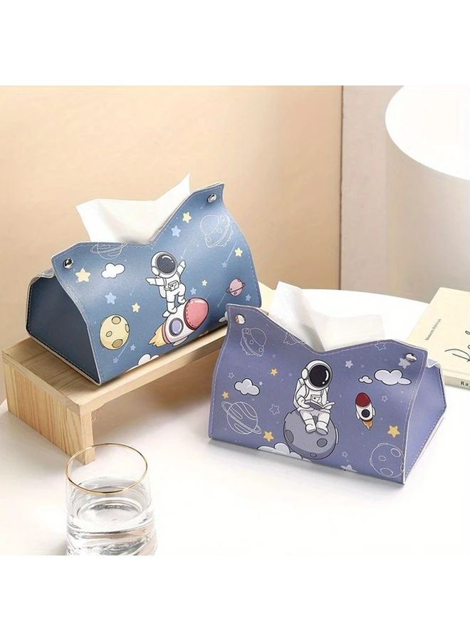 Light Blue Space Explorer Tissue Box Astronaut Themed Waterproof Leather Octagonal Home Decor - Image 4