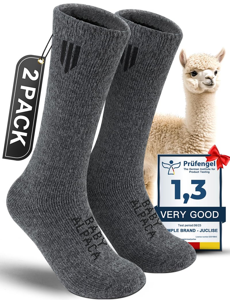 Juclise Alpaca Boot Socks for Men and Women, Moisture Wicking, Temperature Regulating, Hiking, Running (US, Alpha, Large, Regular, Regular, Dark Gray) - Image 1