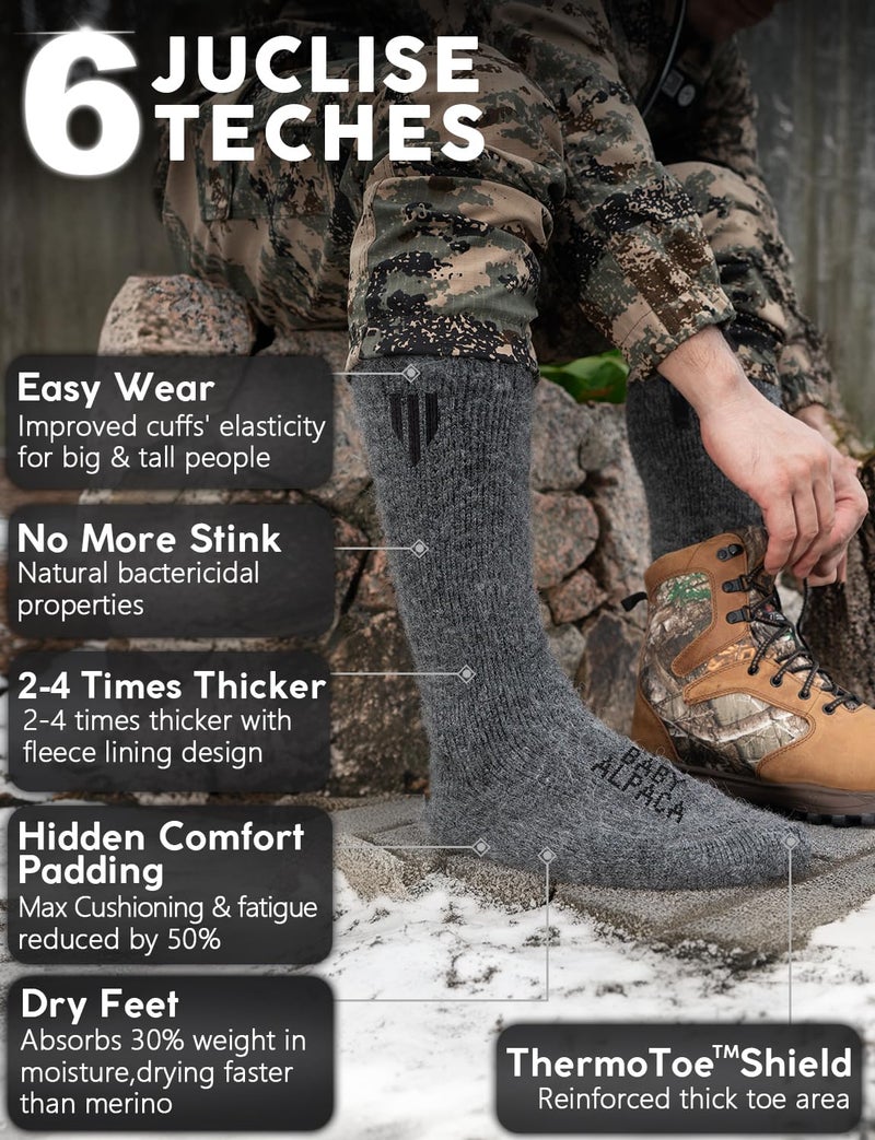 Juclise Alpaca Boot Socks for Men and Women, Moisture Wicking, Temperature Regulating, Hiking, Running (US, Alpha, Large, Regular, Regular, Dark Gray) - Image 4