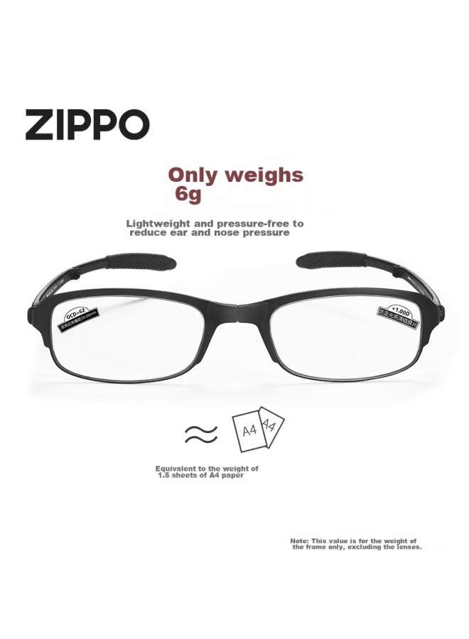 Zippo Zippo American Ultra-light Foldable Portable Reading Glasses, Imported Materials, High-definition Anti-blue Light 8155, Unisex Waist Pack, 100 Degrees - Image 1