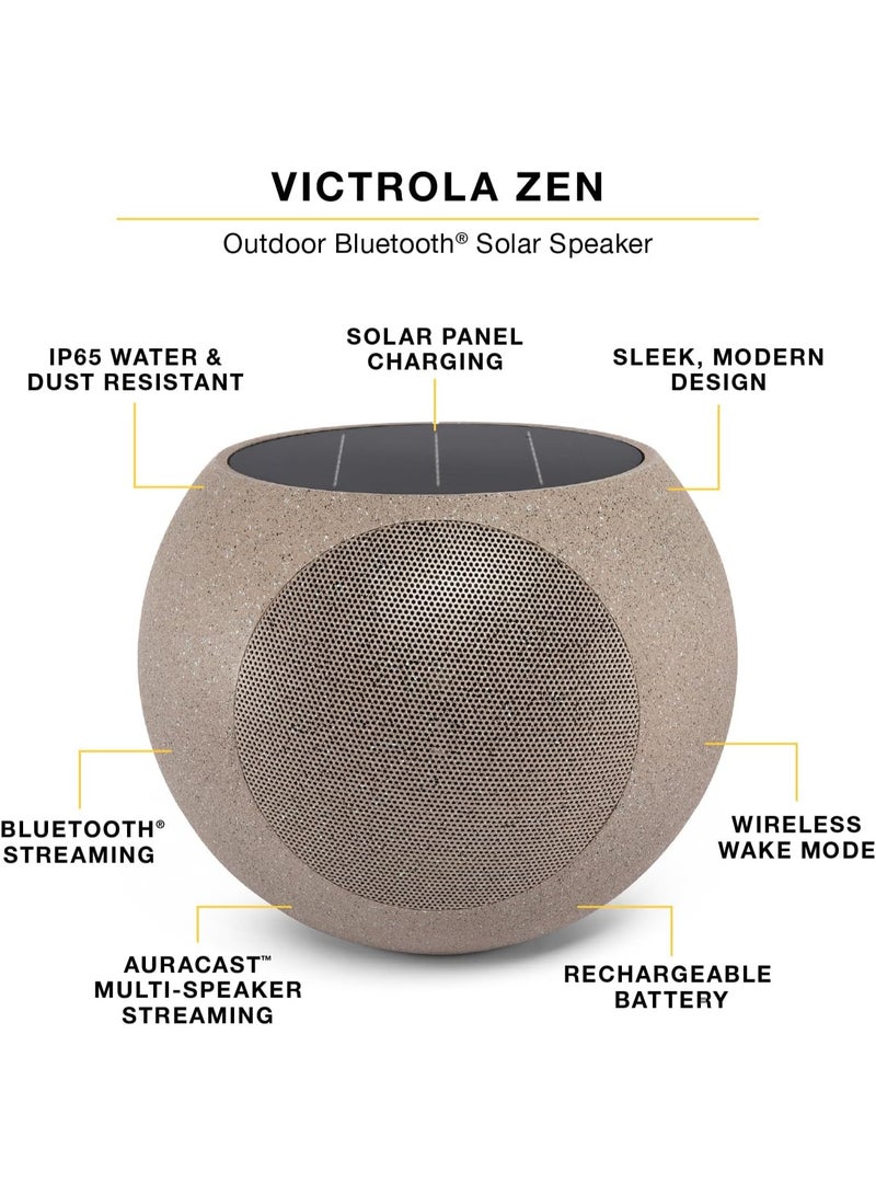 Victrola Zen – Wireless Outdoor Bluetooth Solar Speaker – IP65 Weather Resistant, Solar Charging, Multi-Speaker Connection Using Auracast (Each, Stone) - Image 3
