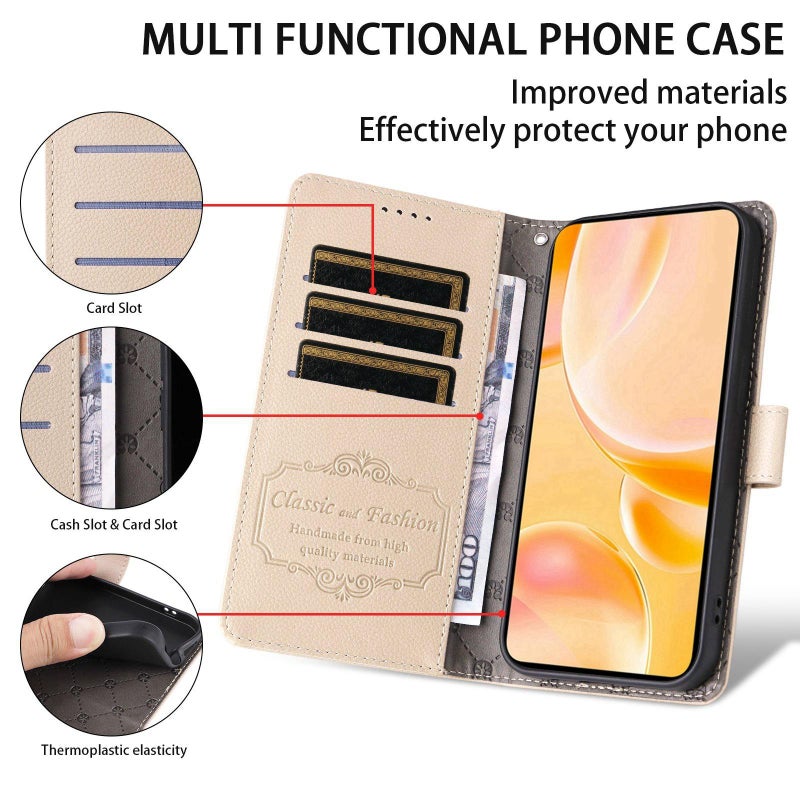 إيروريكس جراب هاتف For Honor 200 Lite Global Litchi Texture RFID Blocking 3-Card Leather Wallet Phone Case (بيج) - Image 3