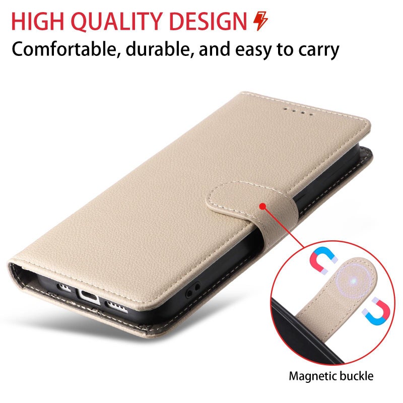 إيروريكس جراب هاتف For Honor 200 Lite Global Litchi Texture RFID Blocking 3-Card Leather Wallet Phone Case (بيج) - Image 4