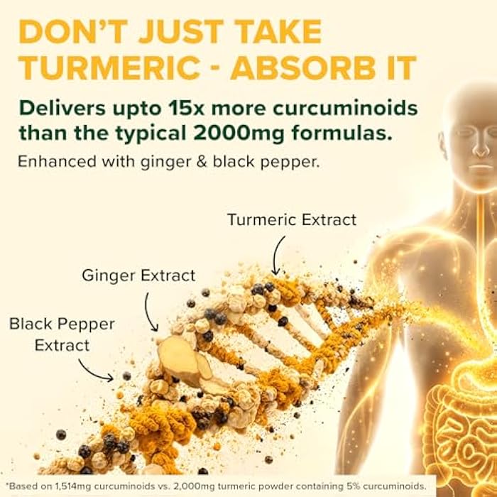 VAHDAM Extra Strength Turmeric Ginger Supplement with 1500mg Curcuminoids per Serving | Added Piperine for Better Absorption | Supports Joint Health and Mobility | 90 Veg Capsules - Image 4