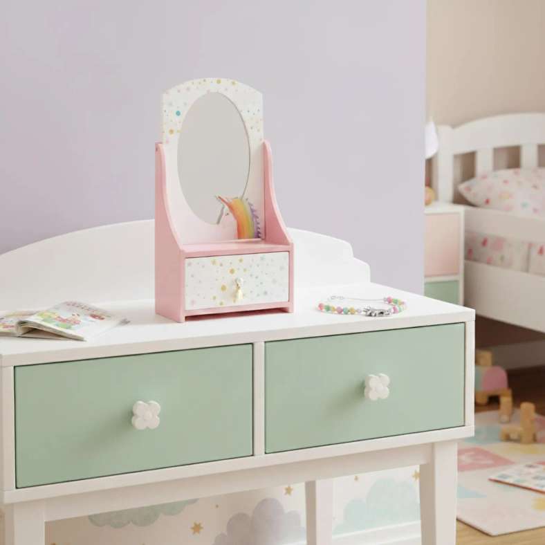 Pan Home Unicorn Kids Jewelry Storage Box With Mirror - Pink - Image 1