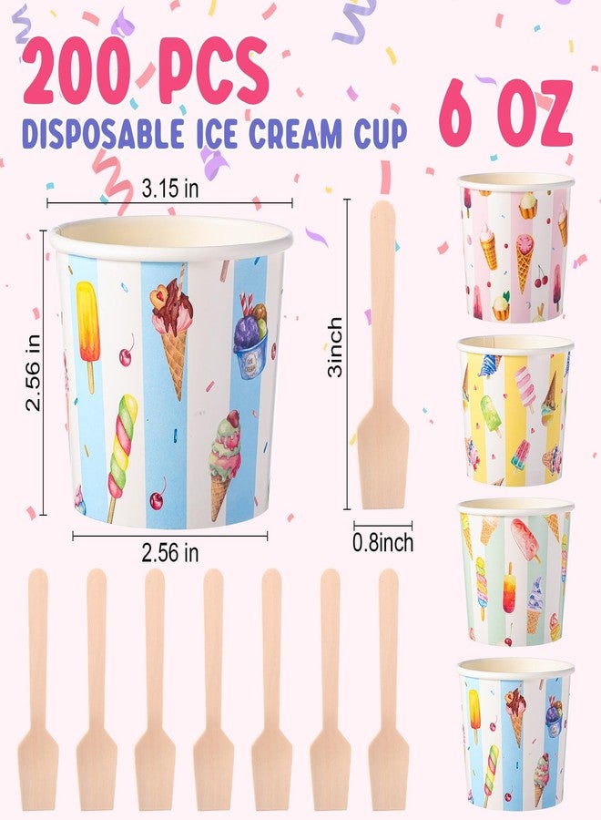 Ninehaoou 200 Sets 6 oz Ice Cream Cups Bulk with Spoons Disposable Dessert Bowls Colorful Ice Cream Bowls for Hot or Cold Food Sundae Containers Party Supplies for Frozen Yogurt Soup - Image 2