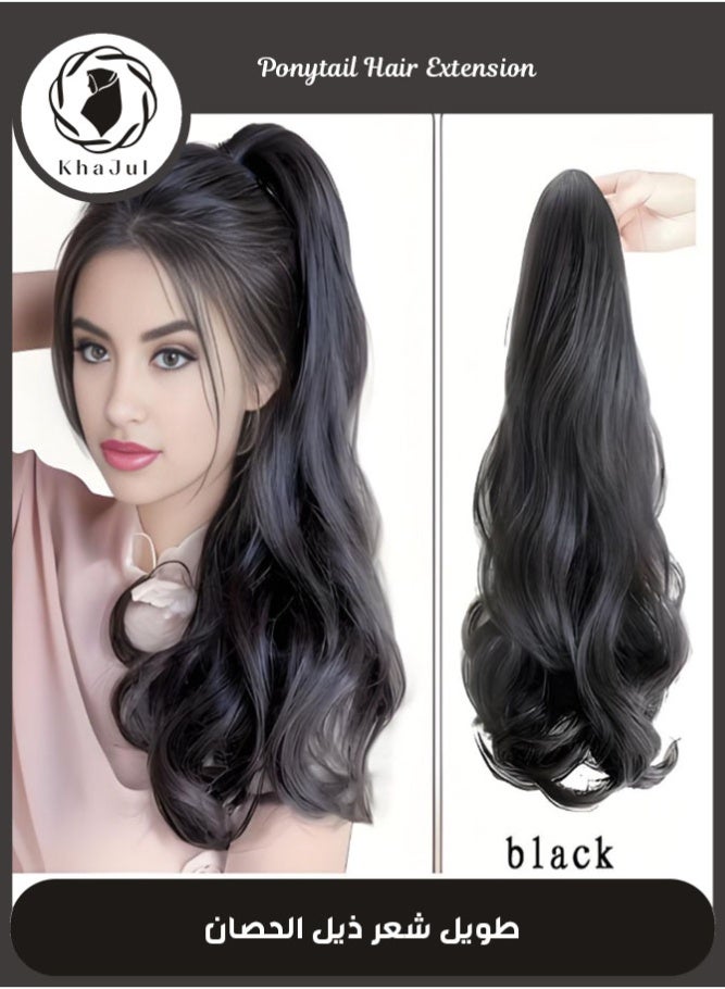 KHAJUL Claw Clip Ponytail Extension Synthetic Curly Wavy Clip in Hair Pieces 45cm Long Pony Tails Hair Extensions for Women (Black) - Image 1