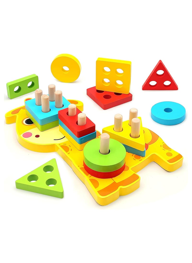 general Montessori Toys for 1 2 3 4 Year Old Boy Girl, Sensory Wooden Sorting and Stacking Toy Educational Toy for Baby, Color Recognition Shape Sorter Toddler Toys Age 1-2 - Image 1