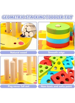 General Montessori Toys for 1 2 3 4 Year Old Boy Girl, Sensory Wooden Sorting and Stacking Toy Educational Toy for Baby, Color Recognition Shape Sorter Toddler Toys Age 1-2  - Image 4