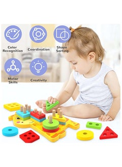 General Montessori Toys for 1 2 3 4 Year Old Boy Girl, Sensory Wooden Sorting and Stacking Toy Educational Toy for Baby, Color Recognition Shape Sorter Toddler Toys Age 1-2  - Image 3