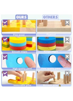 General Montessori Toys for 1 2 3 4 Year Old Boy Girl, Sensory Wooden Sorting and Stacking Toy Educational Toy for Baby, Color Recognition Shape Sorter Toddler Toys Age 1-2  - Image 5