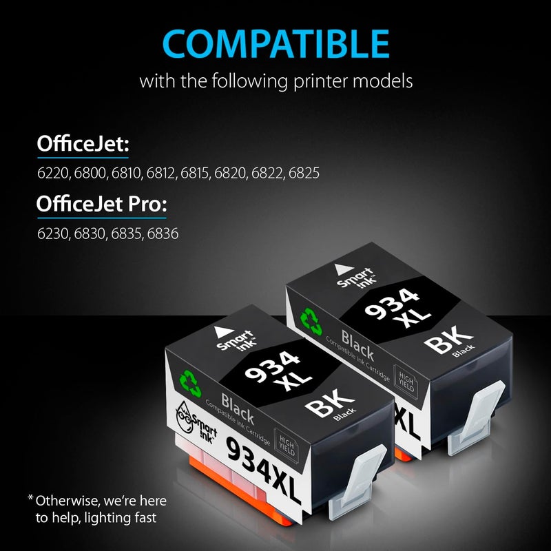 Smart Ink Compatible Ink Cartridges Replacement for HP 934 XL 935XL 934XL 935 XL (2 Black Combo Pack) to use with HP Printer Officejet Pro 6230 6830 6835 Officejet 6800 6812 6815 6820 - Image 2