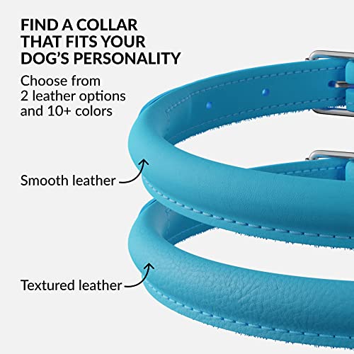 CollarDirect Rolled Leather Dog Collar, Soft Padded Round Puppy Collar, Handmade Genuine Leather Collar Dog Small Large Cat Collars 13 Colors (13-16 Inch, Light Blue) - Image 5