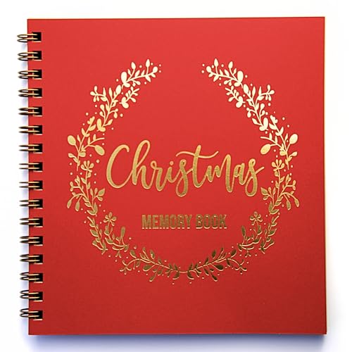 Modern Notebooks Gold Foil Christmas Memory Book, 8.5"x9" 90 Blank Pages, Keepsake Scrapbook Album for Families (Red/Gold) - Image 1