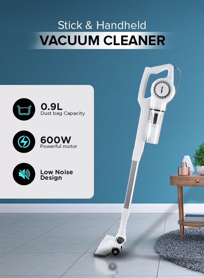 GEEPAS Stick & Handheld Vacuum Cleaner, HEPA Filter, Handheld & Stick, 0.9L Dust Bag Capacity, 600W Powerful Motor, Transparent Dust Cup for Easy Check, Lightweight Body & Low Noise 0.9 L 600 W GVC2596N White - Image 1