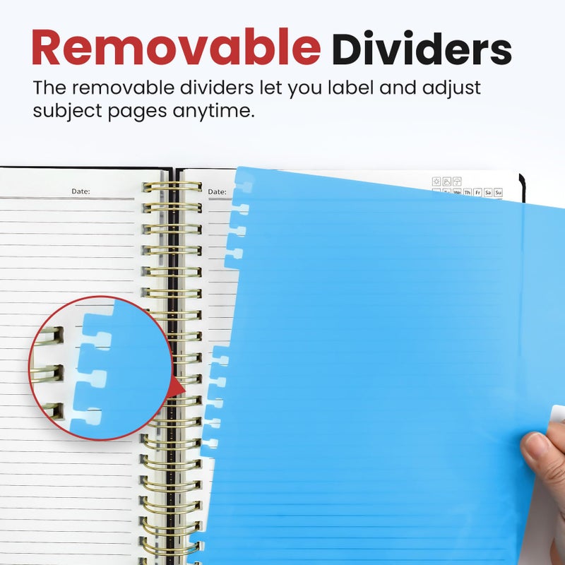 Taja Hardcover Spiral Journal Notebooks for Work With Removable Dividers & Tabs, 8.5"x11" 5 Subject Notebook for Note Taking & Organizer, A4 College Ruled Lined Journal for Women & Writing, Black, 280 Pages - Image 4