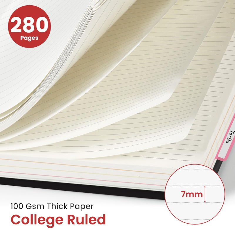 Taja Hardcover Spiral Journal Notebooks for Work With Removable Dividers & Tabs, 8.5"x11" 5 Subject Notebook for Note Taking & Organizer, A4 College Ruled Lined Journal for Women & Writing, Black, 280 Pages - Image 2