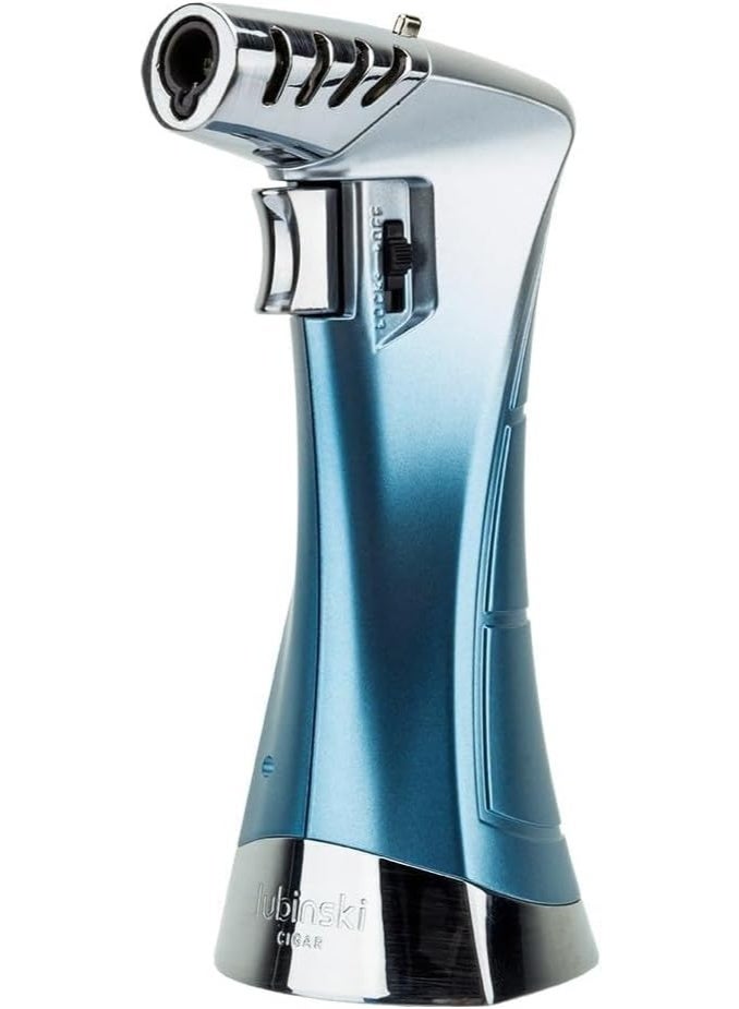 Lubinski Metal Table Torch Lighter - Robust Jet Flame, Portable Zinc-Alloy Body, Sky Blue - Image 1