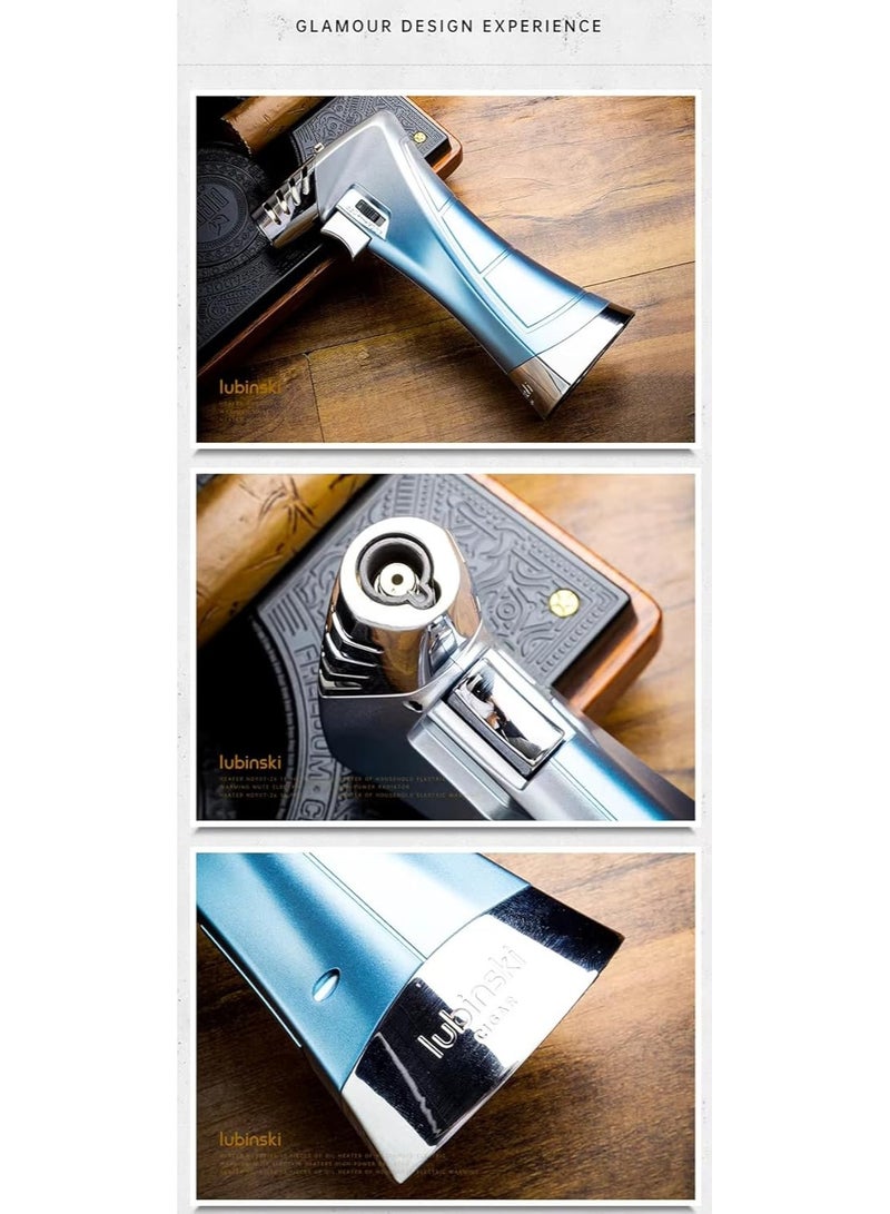 Lubinski Metal Table Torch Lighter - Robust Jet Flame, Portable Zinc-Alloy Body, Sky Blue - Image 2