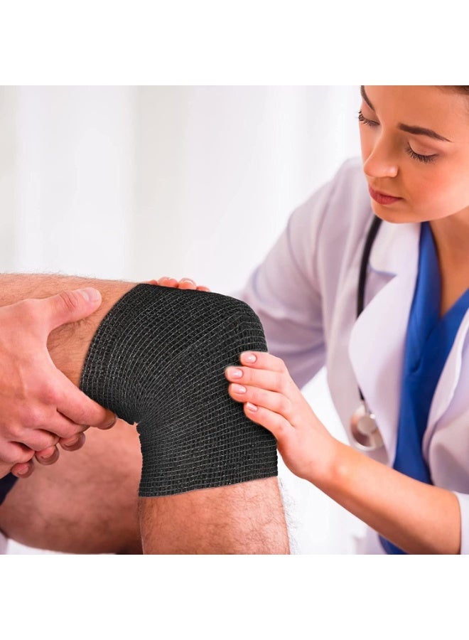 8 لفة من شريط التغليف اللاصق الذاتي، شريط ветري بحجم 7.5 سم × 4.5 متر لأكلاب الحيوانات والخيول والحيوانات الأليفة، شرائط لاصقة مرنة للمعصم والساق والالتواء والتورم (أسود) - Image 4