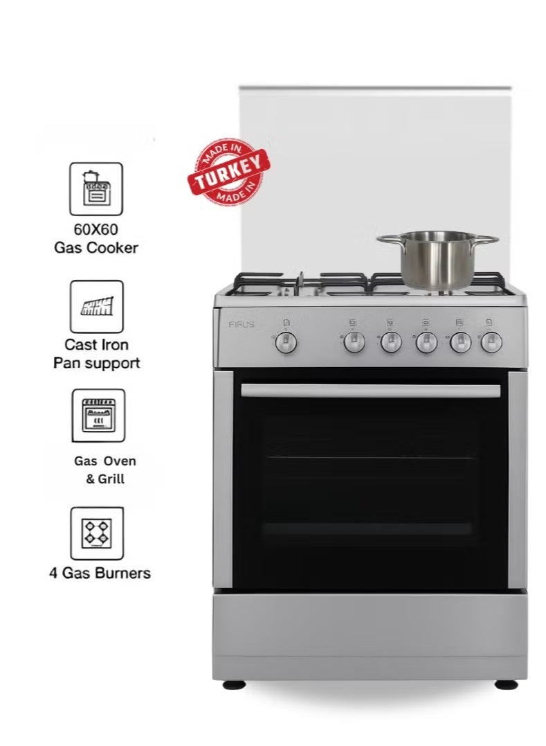 Venus 60x60 cm Stainless Steel Cooking Range | 4 Gas Burners | Gas Oven & Grill with Double Layer Insulation | Auto-Ignition | Compact Family Cooking Range – Model VC6040GSX - Image 1