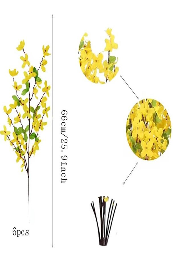 FERIAL 6Pcs Artificial Forsythia Flower Branches Spring Summer Yellow Silk Fake Winter Jasmine Artificial Orchids for DIY Floral Arrangement Wedding Party Home Office Indoor Outdoor Decorate - Image 2