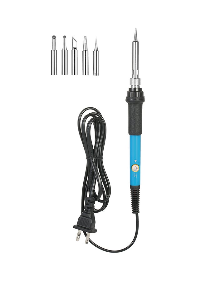 60W Electric Welding Soldering Iron + 5 Replacement Tips Set Black/Blue/silver 27 x 6 x 3.2cm