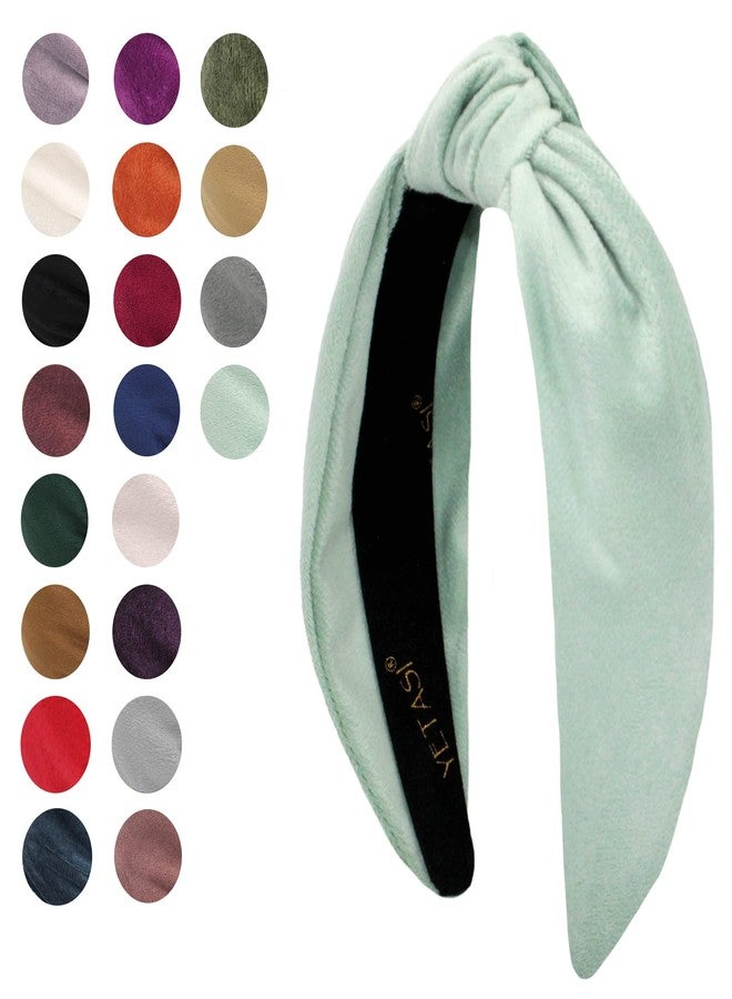 YETASI Light Mint Knotted Headband is Chic. Green Velvet Headbands for Women are Classy Velvet Head band Top Knot Fashion Designer Girls - Image 2