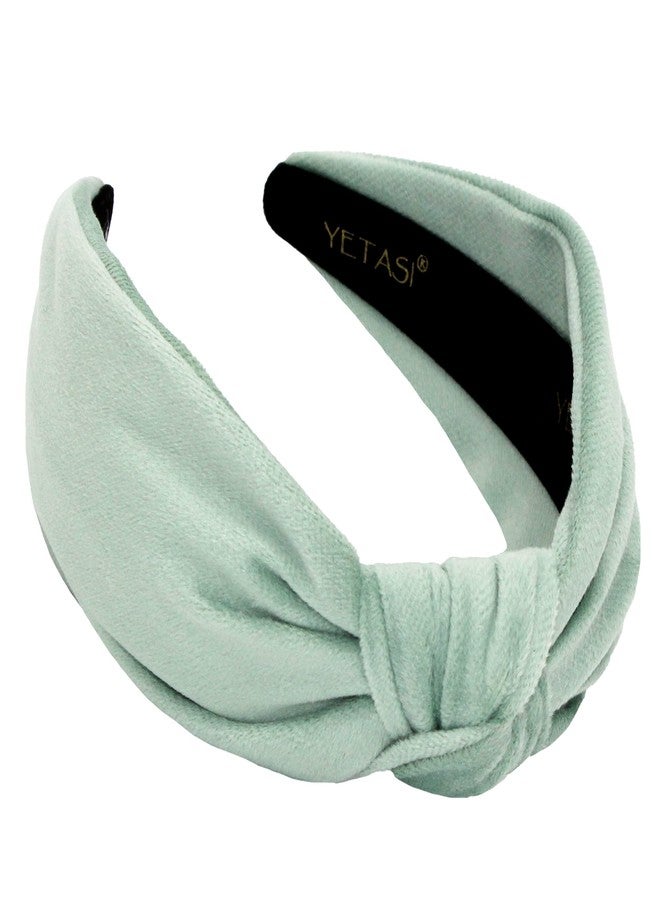 YETASI Light Mint Knotted Headband is Chic. Green Velvet Headbands for Women are Classy Velvet Head band Top Knot Fashion Designer Girls - Image 1