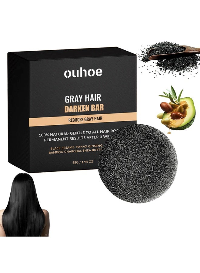 OUHOE Gray Hair Reverse Bar Soap, Black Shampoo Bar For Hair & Beard Darkening, Gray Hair Reverse Bar Soap, Deep Clean & Nourish The Scalp, Black Soap For Gray Hair Coverage, Natural Darkening Shampoo Soap, 55g - Image 1