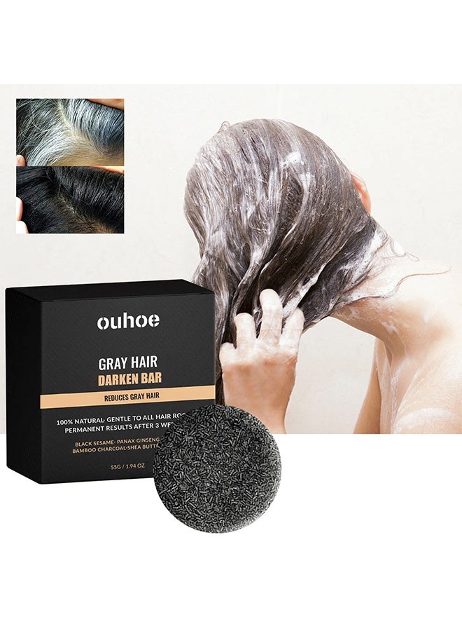 OUHOE Gray Hair Reverse Bar Soap, Black Shampoo Bar For Hair & Beard Darkening, Gray Hair Reverse Bar Soap, Deep Clean & Nourish The Scalp, Black Soap For Gray Hair Coverage, Natural Darkening Shampoo Soap, 55g - Image 2