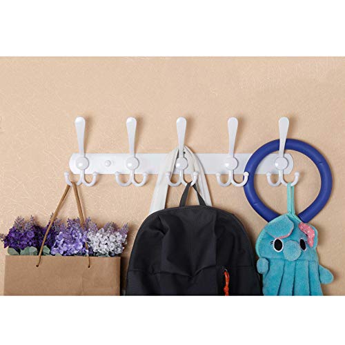 WEBI Coat Rack Wall Mount,Coat Hooks Wall Mount,Coat Hanger Wall,Wall Coat Rack,Hook Rack Rail,5 Triple Hooks for Hanging Coats,Jacket,Clothes,White,2 Packs - Image 3