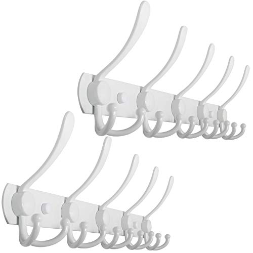 WEBI Coat Rack Wall Mount,Coat Hooks Wall Mount,Coat Hanger Wall,Wall Coat Rack,Hook Rack Rail,5 Triple Hooks for Hanging Coats,Jacket,Clothes,White,2 Packs - Image 1
