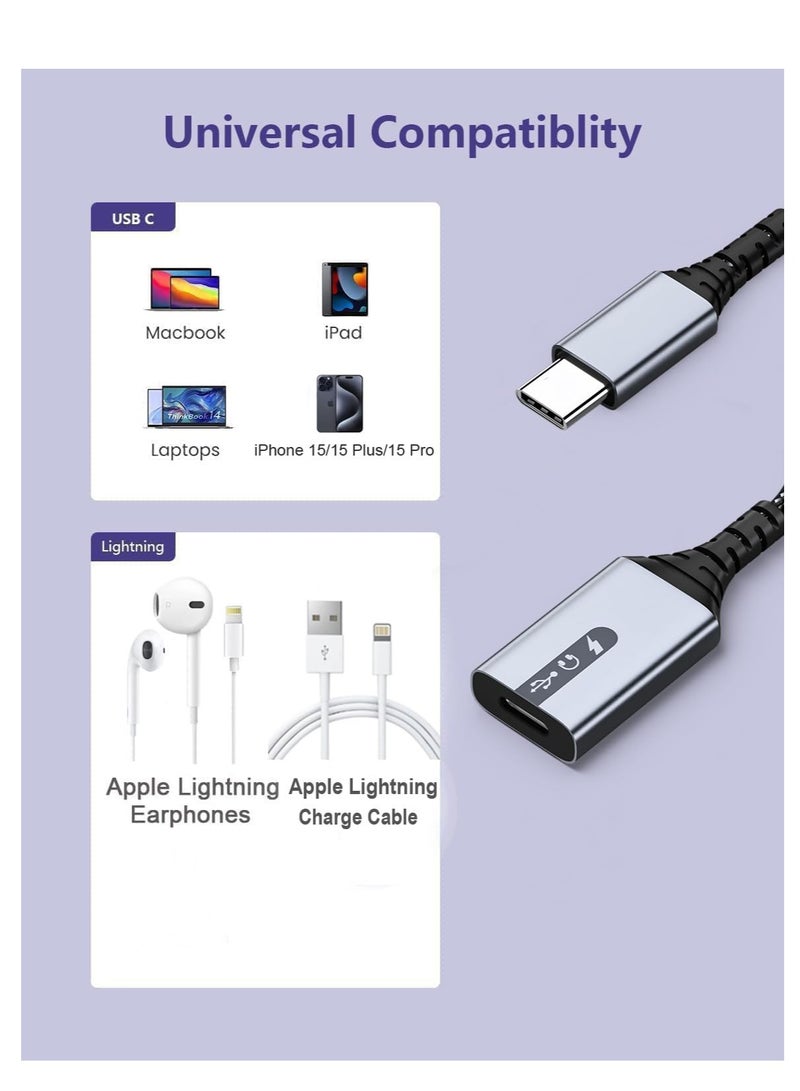 محول كابل USB C إلى Lightning للصوت والشحن نوع ذكر أنثى سماعات HiFi 60W بيانات سريعة متوافق مع iPhone 15 iPad Pro Air MacBook Galaxy S23 Pixel 7 6 - Image 2