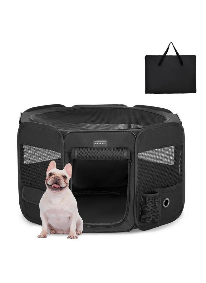 Petsfit PETSFIT Dog Playpen, Pop Up 29.5" Sturdy Small Animal Playpen Dog Kennel Foldable Portable Puppy Cat Playpen Indoor Outdoor with Carring Case,Zipper Removable Mesh Top and Leakproof Bottom Mat Black S  - Image 1