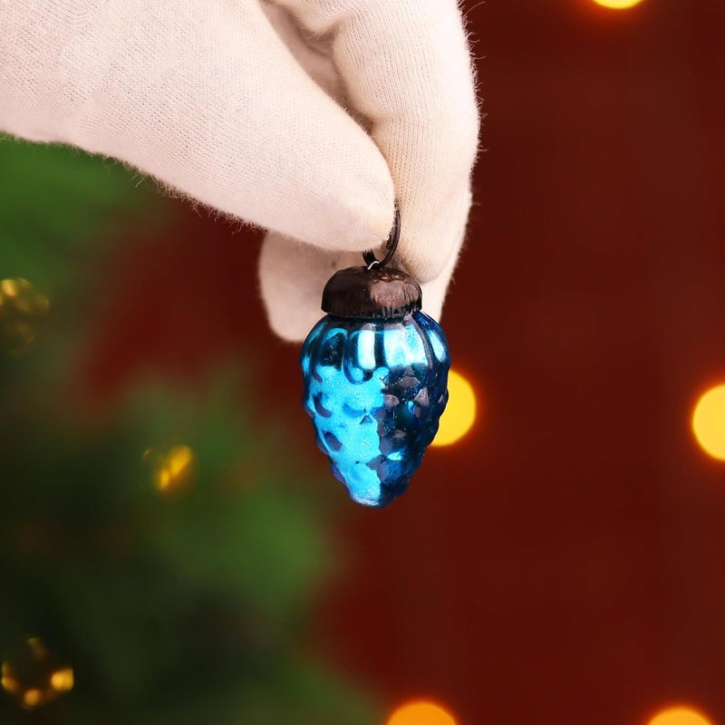 Indian-Shelf 200 Pieces Glass Gold Turquoise Christmas Ornaments Decorative Mercury Mini Vintage Bulk Hanging Ornaments for Halloween Christmas Tree New Year Valentine Day Holidays Event Wedding Party Decor - Image 3