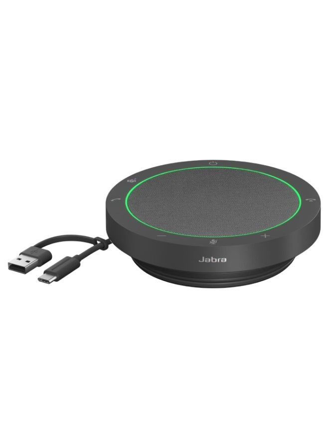 جابرا سبيكر فون مؤتمرات USB Speak2 40 – 4 ميكروفونات MEMS، صوت ثنائي الاتجاه، إلغاء الضوضاء والصدى، توازن الصوت، التقاط 360°، توصيل USB-C/A وتشغيل فوري، معتمد من UC، مقاوم للغبار والماء IP64، سبيكر محمول للاجتماعات | 2740-209 - Image 1