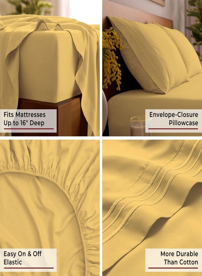 Mellanni Queen Sheets Set - 4 PC Iconic Collection Bedding - Hotel Luxury, Extra Soft, Cooling Bed Sheets - Wrinkle, Fade, Stain Resistant (Queen, Yellow) - Image 5