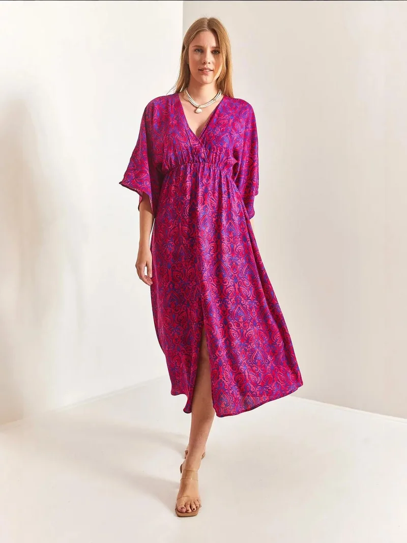 Bianco Lucci LUCCI Floral V-Neck Maxi Dress with Bow