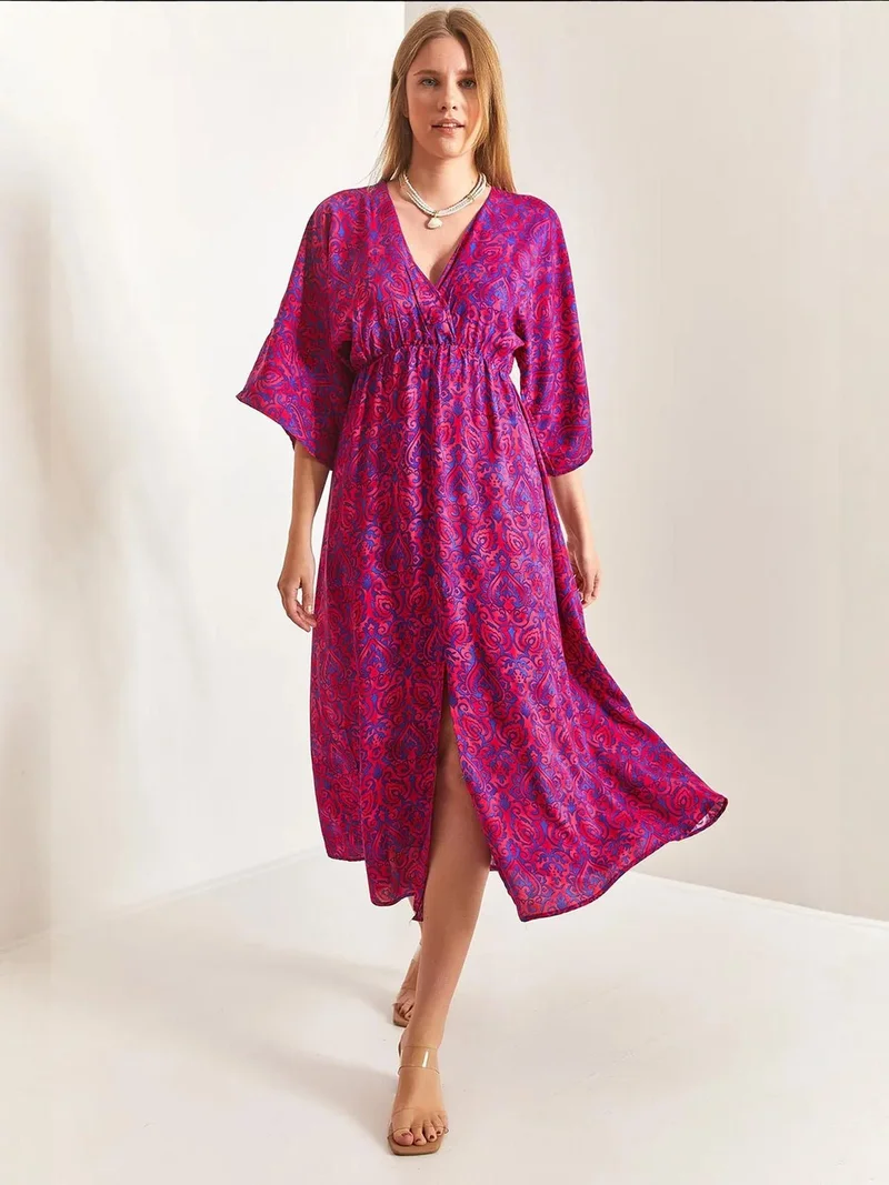 Bianco Lucci LUCCI Floral V-Neck Maxi Dress with Bow