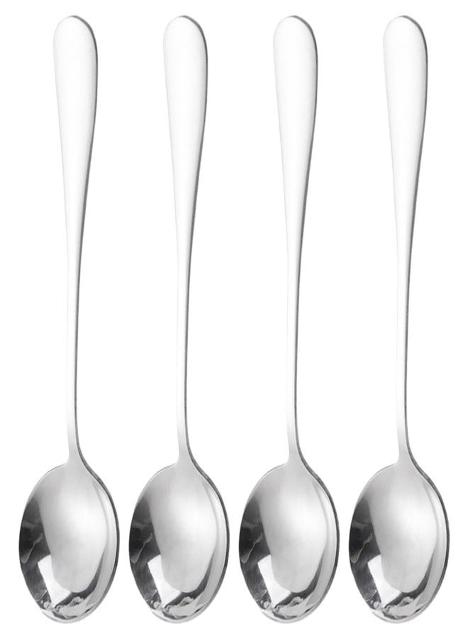 Ouliget Stainless Steel Dinner Spoons Set,Long Handle Table Soup Spoon Set,Asian Chinesesoup Spoon Stainless Steel,Thick Heavy Weight Spoons Silverware,4 Pieces,Silver - Image 1