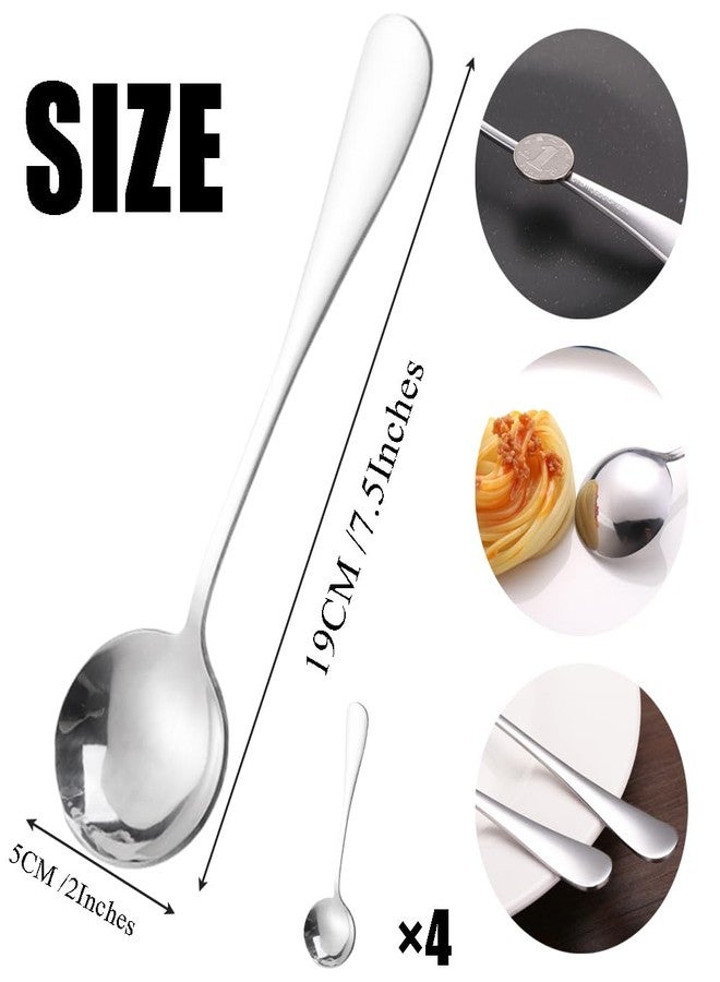 Ouliget Stainless Steel Dinner Spoons Set,Long Handle Table Soup Spoon Set,Asian Chinesesoup Spoon Stainless Steel,Thick Heavy Weight Spoons Silverware,4 Pieces,Silver - Image 2