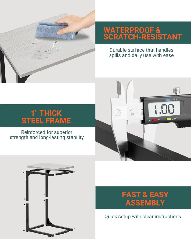 RISWER C-Shaped Side Table for Couch - Small Coffee Stand Sofa Tray Desk with Metal Frame and Waterproof Scratch Resistant, Modern End Accent for Living Room, Bedroom, Set of 2, Greige - Image 2