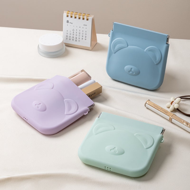 Silicone storage bag coin purse cosmetic bag mini drawstring earphone digital bag multi-purpose braces lipstick shrapnel bag(XX-purple white powder, 115*110*26mm) - Image 2