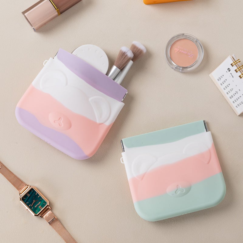 Silicone storage bag coin purse cosmetic bag mini drawstring earphone digital bag multi-purpose braces lipstick shrapnel bag(XX-purple white powder, 115*110*26mm) - Image 3