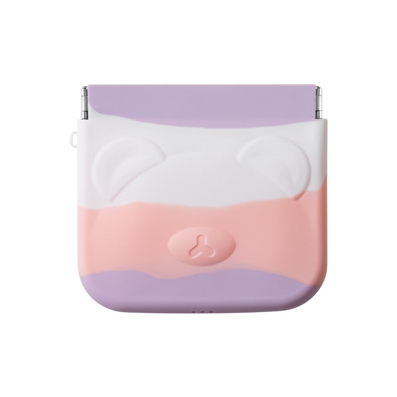 Silicone storage bag coin purse cosmetic bag mini drawstring earphone digital bag multi-purpose braces lipstick shrapnel bag(XX-purple white powder, 115*110*26mm) - Image 1