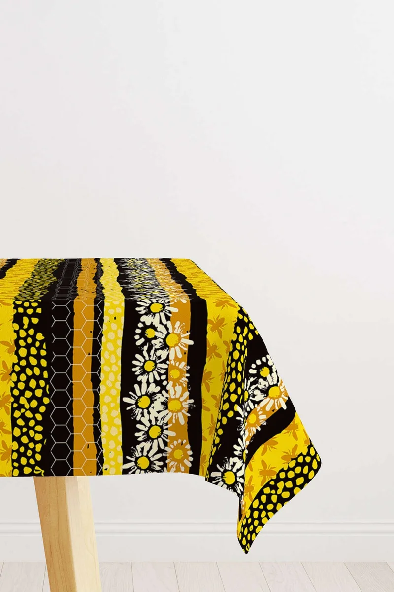 كانغو هوم Yellow Black Honeycomb Daisy Patterned Digital Printed Tablecloth CGH1193-MS