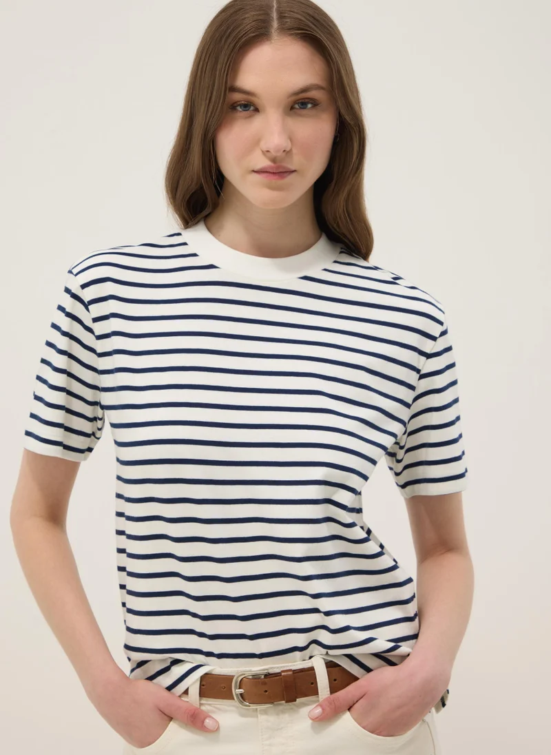 Ovs OVS Blue Pure Cotton Striped T-Shirt